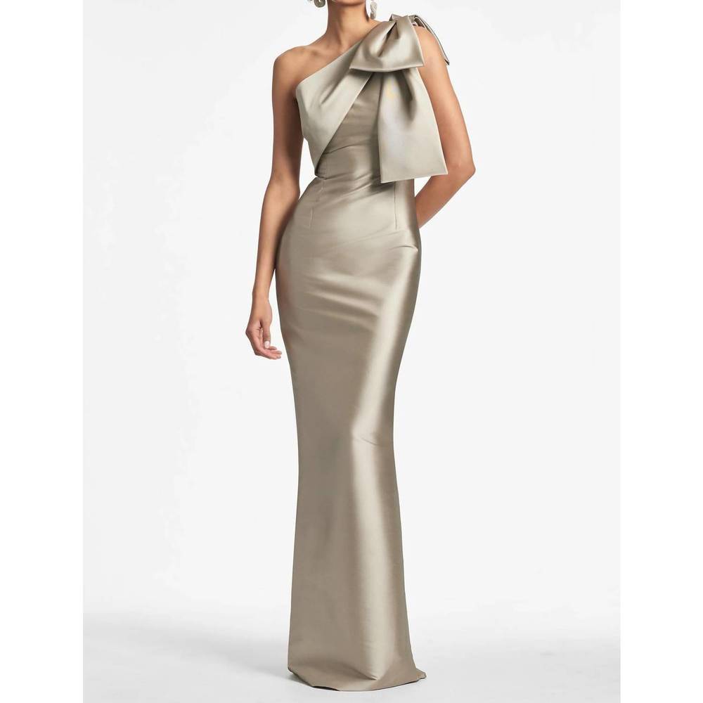 Sachin + Babi One-Shoulder Satin Gown in Champagne
